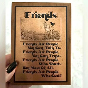 1975 Copper Friends Plaque Wall Art Decor Kris Meyer Signed  MCM Vintage Decor